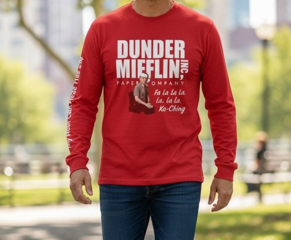 The Office Dunder Mifflin Fa La La La La Christmas Long Sleeve T-Shirt Red M